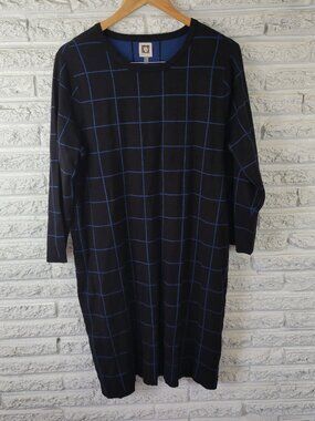Anne Klein Women's 2X Dress Black Blue Plaid Knit Long Sleeve Plus Size PLA34E